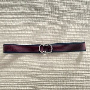 Vintage Navy And Red Elastic Belt W/Silver Buckle 70s